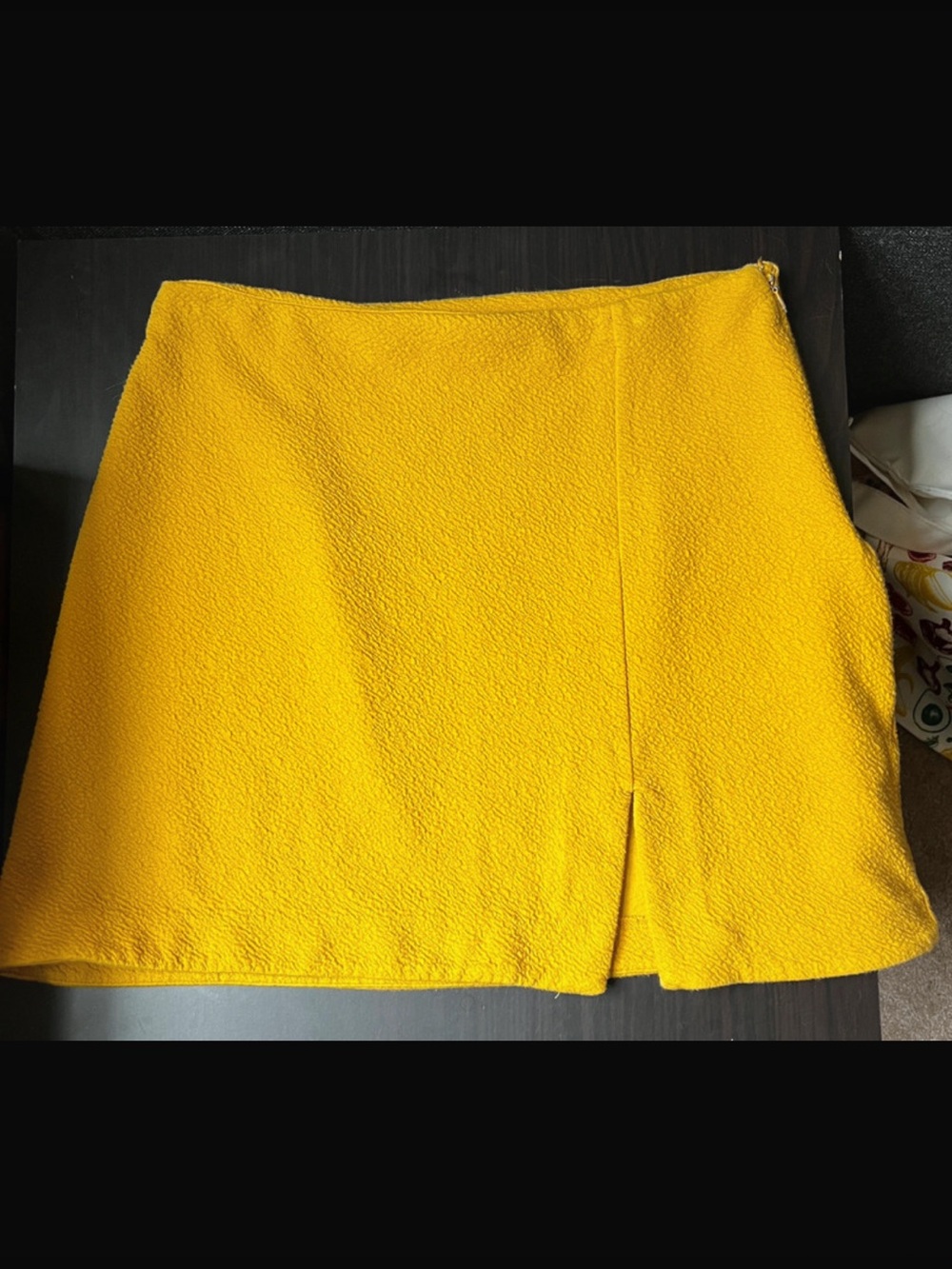 Anthropologie Yellow Textured Mini Skirt with Front Slit